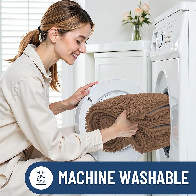 Smiry Luxury Chenille Bathroom Rugs 30x20, Extra Soft and Absorbent Shaggy Bath Mat, Machine Washable, Non-Slip Plush Carpet Runner for Tub, Shower, and Floor, Home Decor Accessories, Mocha