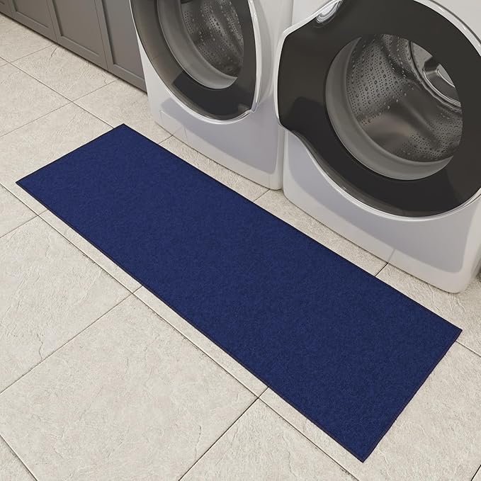 Ottomanson Hallway Runner Rug 20" x 59" Non Slip Solid Area Rugs Easy to Clean Laundry Rug Runner Durable & Pet Friendly Floor Carpet Runners for Hallways Entryway Living Room Kitchen, Navy