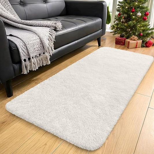 OLANLY 2x4 Machine Washable Runner Rugs for Hallway, Soft Fluffy Shaggy Bedside Rugs for Bedroom, Living Room, Indoor Floor Carpet for Kids Girls and Boys, Nursery Rooms, Home Decor Aesthetic, Ivory