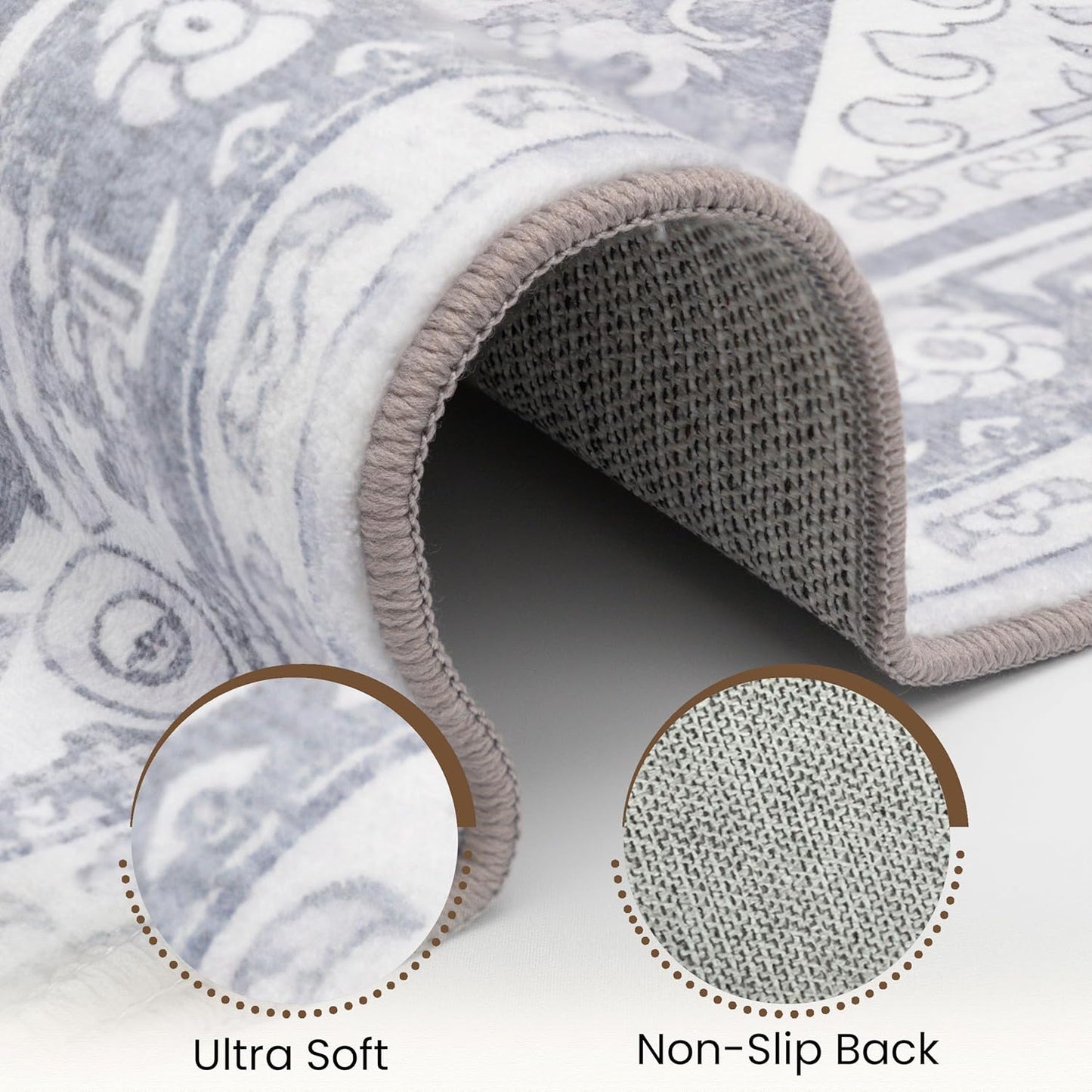 Washable Runner Rug 2.5x8 | Non Slip Rug Runners for Hallways, Entryways, Kitchens, Bathrooms, Bedrooms | Ultra-Soft Flannel Carpet Runners with Rubber Backing (Glacier Grey, 2.5x8)