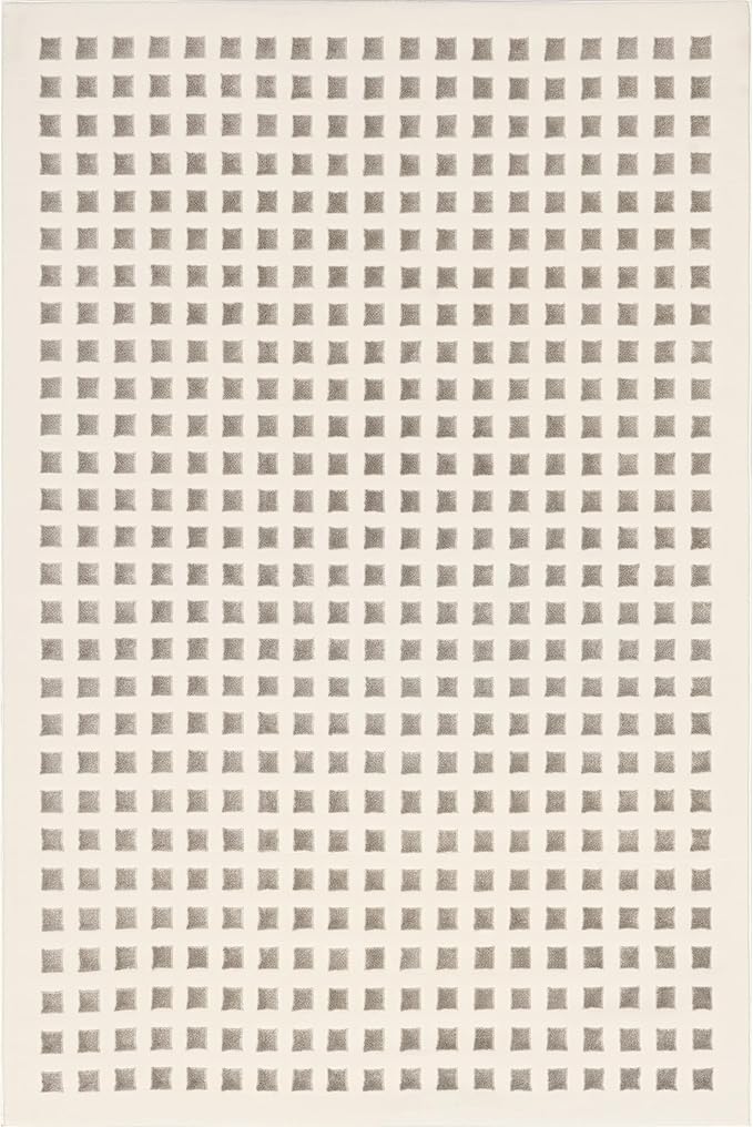 nuLOOM 2'8" x 8' Indoor Area Rug, 100% Recycled PET, Machine Washable, Oeko-TEX Certified, Medium Pile, Pet-Friendly, Daleyza Checkered Cream