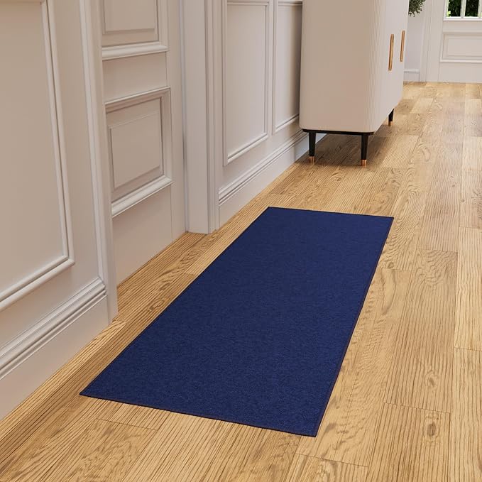 Ottomanson Hallway Runner Rug 20" x 59" Non Slip Solid Area Rugs Easy to Clean Laundry Rug Runner Durable & Pet Friendly Floor Carpet Runners for Hallways Entryway Living Room Kitchen, Navy