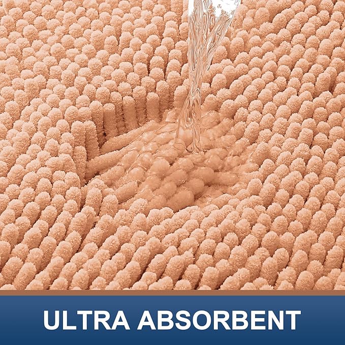 Smiry Luxury Chenille Bathroom Rugs 30x20, Extra Soft and Absorbent Shaggy Bath Mat, Machine Washable, Non-Slip Plush Carpet Runner for Tub, Shower, and Floor, Home Decor Accessories, Peach
