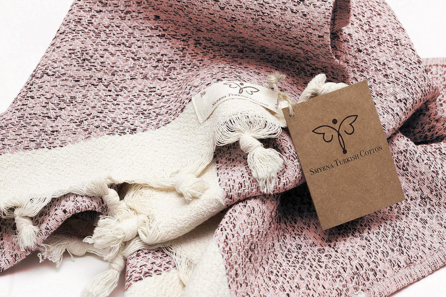 SMYRNA TURKISH COTTON Vintage Series Turkish Hand Towels, 16x40 inch, Decorative Turkish Hand Towels for Bathroom, Kitchen, Face, Hair, Tea, Yoga, Gym, Dishcloth Set of 2 (Blush Pink)