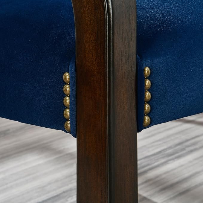 Dinning Chairs with Wheels and Arms Set of 6, Solid Wood Office Desk Chairs with Frosted Velvet Upholstered, Classic Swivel Accent Chairs, 31.5" H Boss Caption's Chair, Ocean Blue XXY-HT22-OB