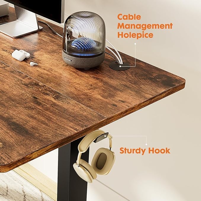 Standing Desk Adjustable Height, 48 x 24 in Electric Sit Stand up Desk for Home Office, Ergonomic Workstation Computer Desk with Two-Piece Desktop, Sit Stand Office Desk, Vintage Brown