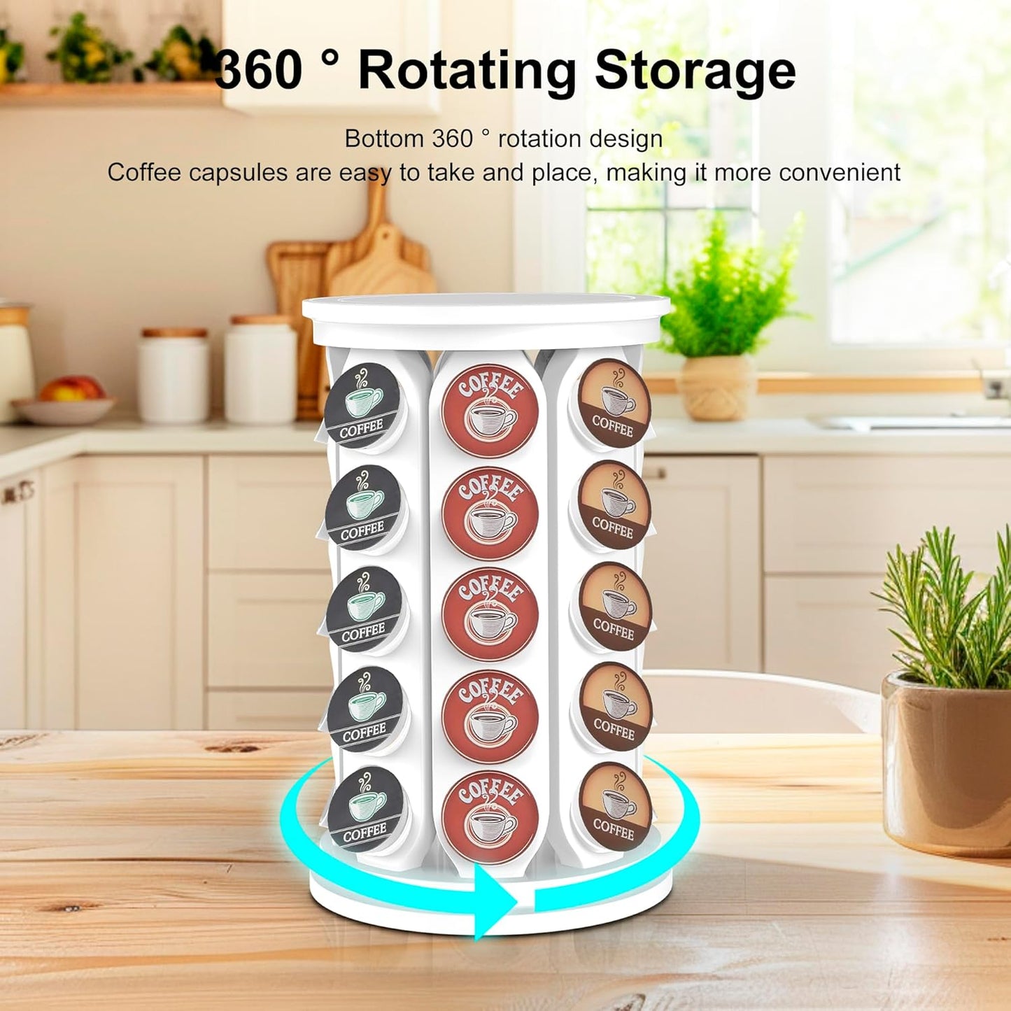 K Cup Holder, Coffee Pod Carousel Organizer K Cup Stand, Compatible with 40 Keurig K-Cup Pods, Large Compacity Coffee Capsule Holder, Home or Office Kitchen Counter Organize (White)