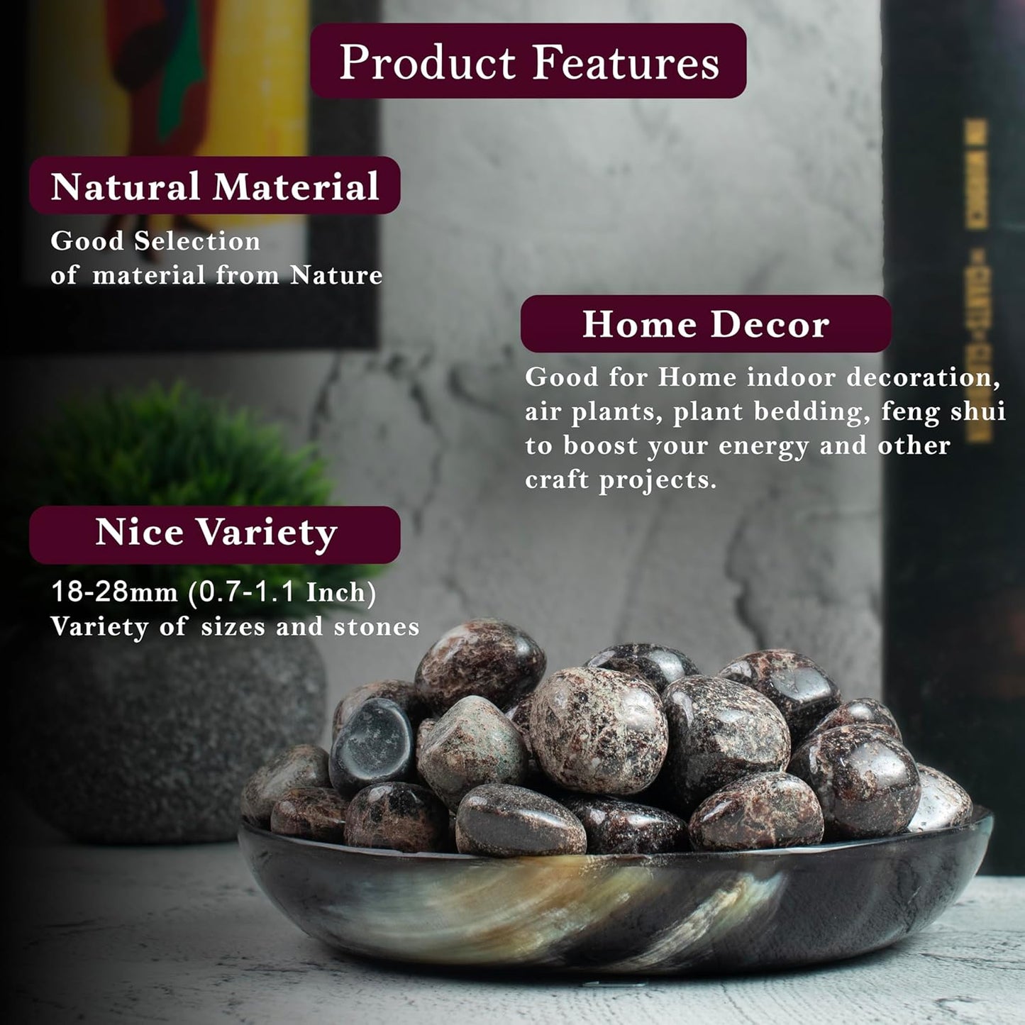 Crocon 1LB Garnet Tumbled Stones and Crystals Bulk 2000+ Carats, Polished Stones - Rock Collection - vase Filler tumbles Crystals Healing Reiki - Gemstone Gifts, Fountain tumbles Size 20 mm