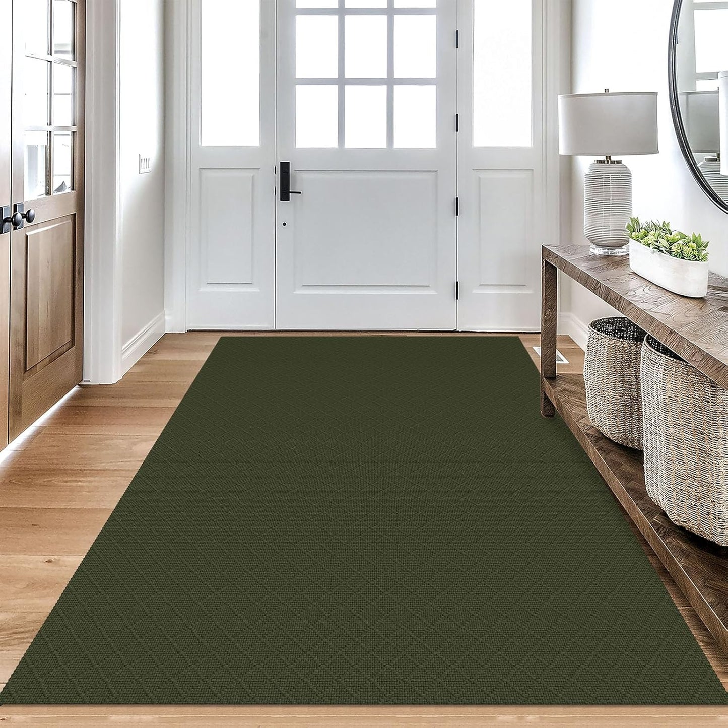 KOZYFLY Area Rug 4x6 Ft Washable Rugs for Entryway Non Slip Rubber Backed Throw Rugs Boho Entry Rug, Cotton Braided Floor Carpet for Kitchen Dining Room Living Room, Dark Green