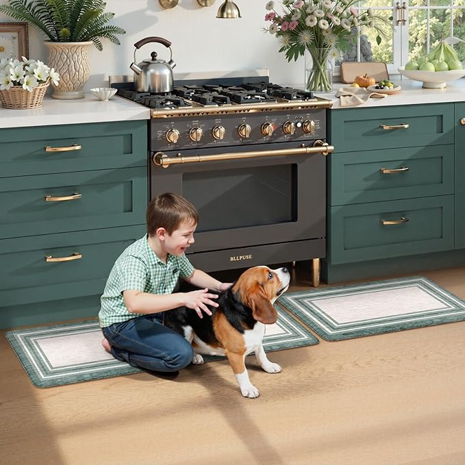 KIMODE Anti Fatigue Kitchen Mats,Farmhouse Kitchen Rugs Non Slip Rubber Backing,Waterproof Kitchen Mat for Floor,Cushioned Standing Mat for Kitchen,Laundry,Sink,Desk,Green