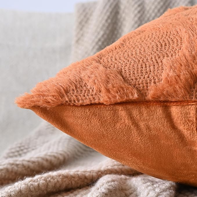 Set of 2 Soft Moroccan Throw Pillow Covers 22x22 Inch Plush Boho Decorative Pillow Cover Accent Cushion Case for Couch Sofa Bed, Burnt Orange