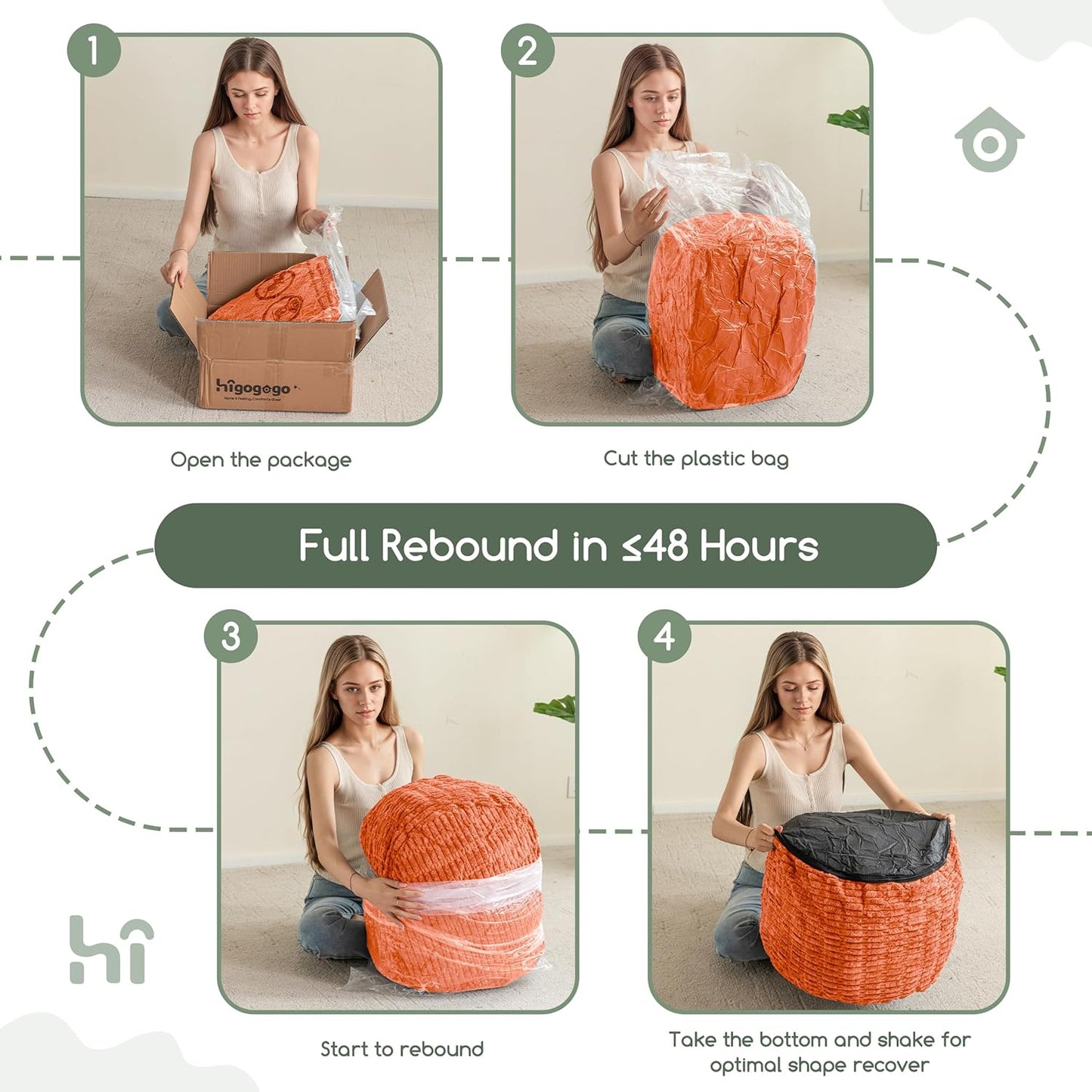 HIGOGOGO Pouf Ottoman Stuffed Round Modern Foam Filled Foot Rest Poufs for Living Room Chair Decorative 20 X 15 Inches Boho Relax Stool for Wedding Christmas Party, Coral Orange