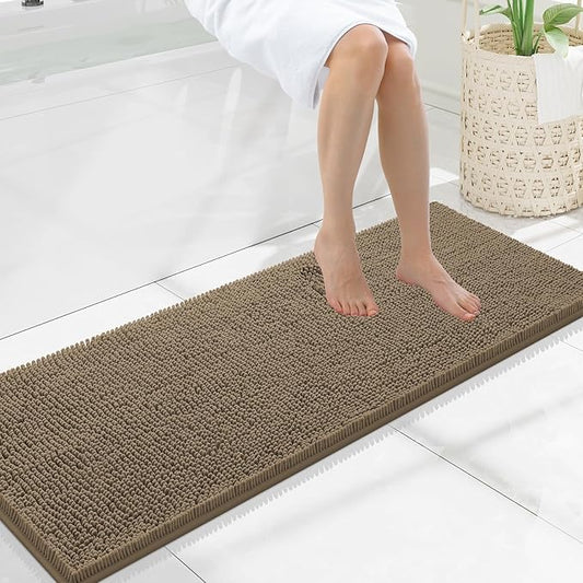 Smiry Luxury Chenille Bathroom Rugs 47x17, Extra Soft and Absorbent Shaggy Bath Mat, Machine Washable, Non-Slip Plush Carpet Runner for Tub, Shower, and Floor, Home Decor Accessories, Camel