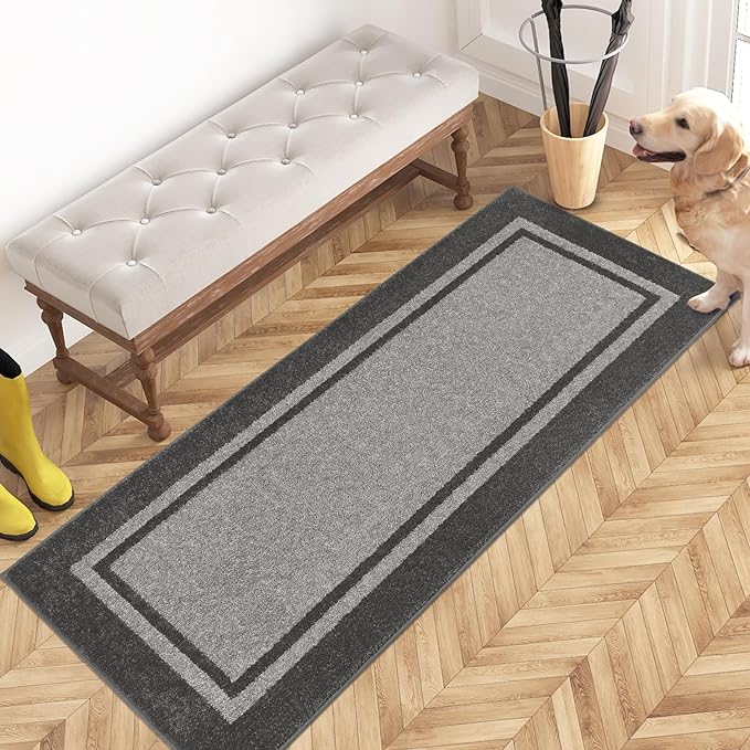 PURRUGS Dirt Trapping Door Mat 24" x 60", Non-Slip/Skid Machine Washable Entryway Rug, Shoes Scraper, Area Rug, Super Absorbent Welcome Mat for Muddy Wet Shoes and Paws, Light Grey & Dark Grey