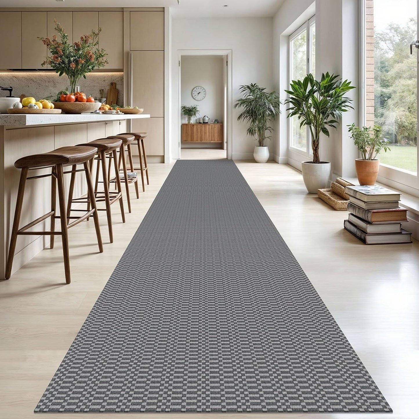 KOZYFLY Washable Runner Rug 3x20 ft Hallway Kitchen Runner Rugs with Rubber Backing Bobo Non Slip Entryway Runner Indoor, Long Carpet Runners for Hall Kitchen Entryway, Grey/Charcoal Grey