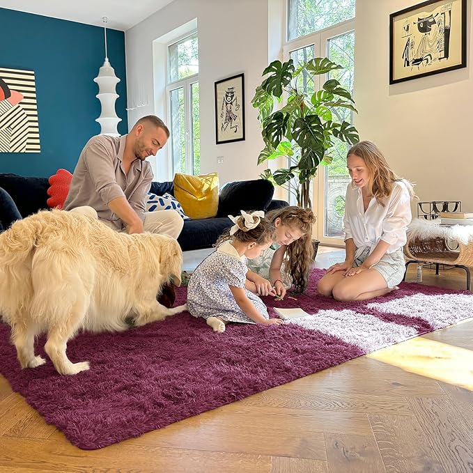 OLANLY 9x12 Machine Washable Large Area Rugs for Living Room, Bedroom, Soft Fluffy Shaggy Bedside Rug, Indoor Floor Carpet for Kids Girls and Boys, Dorms, Nursery, Home Decor Aesthetic, Burgundy