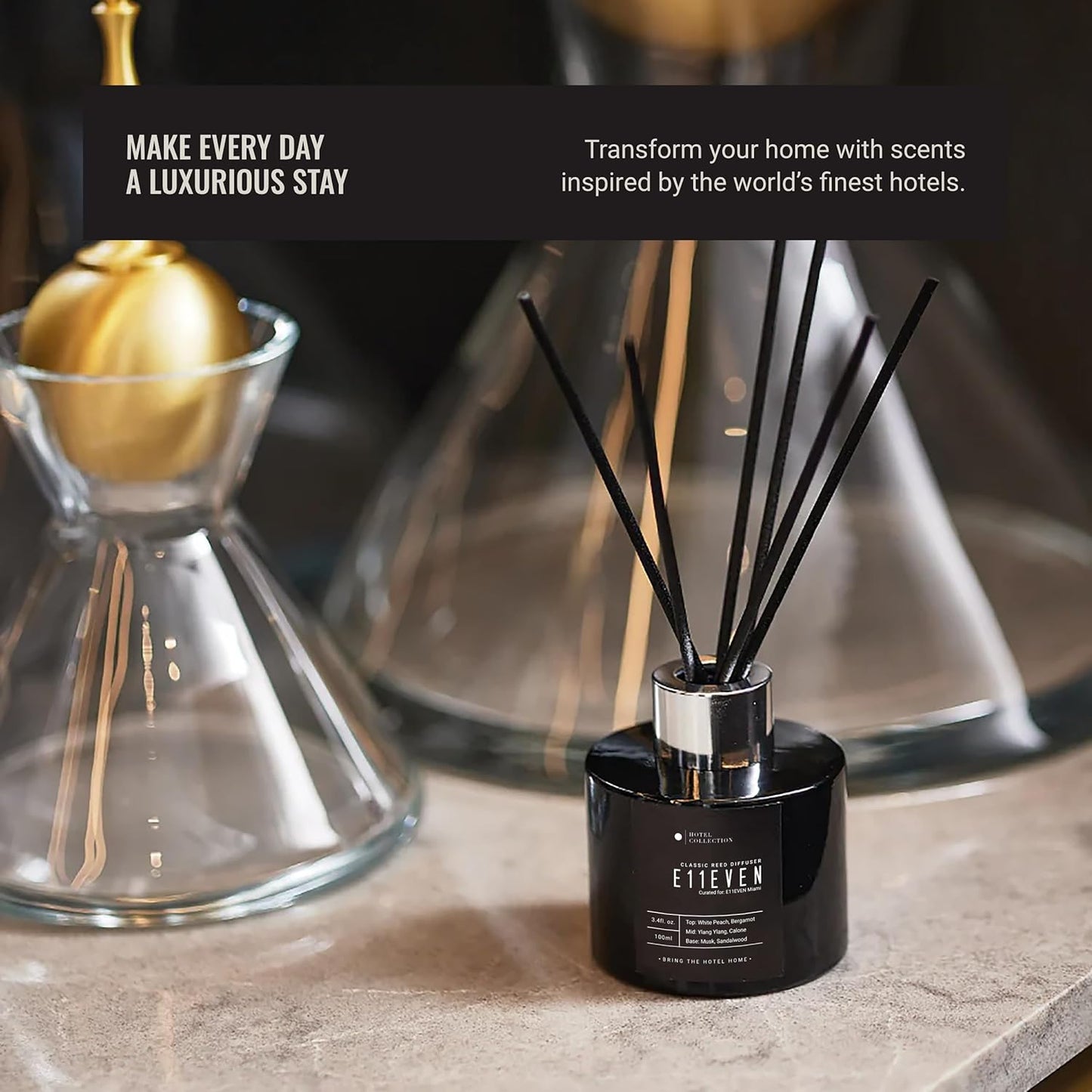 Cabana Reed Diffuser Set, Luxury Hotel Inspired Home Diffuser with Hints of Marine, Bergamot, and Jasmine, Lasting 4 Month Longevity, 100mL