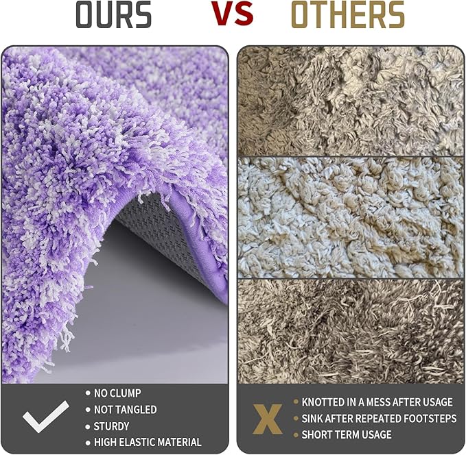 Yimobra Luxury Bathroom Rugs, Fluffy Bath Mats, Non Slip, Water Absorbent Microfiber, Machine Washable, Plush Soft Runner Shower Rugs, Thick Matts for Bathroom Floor&Tub, 47"x 24", Purple and White