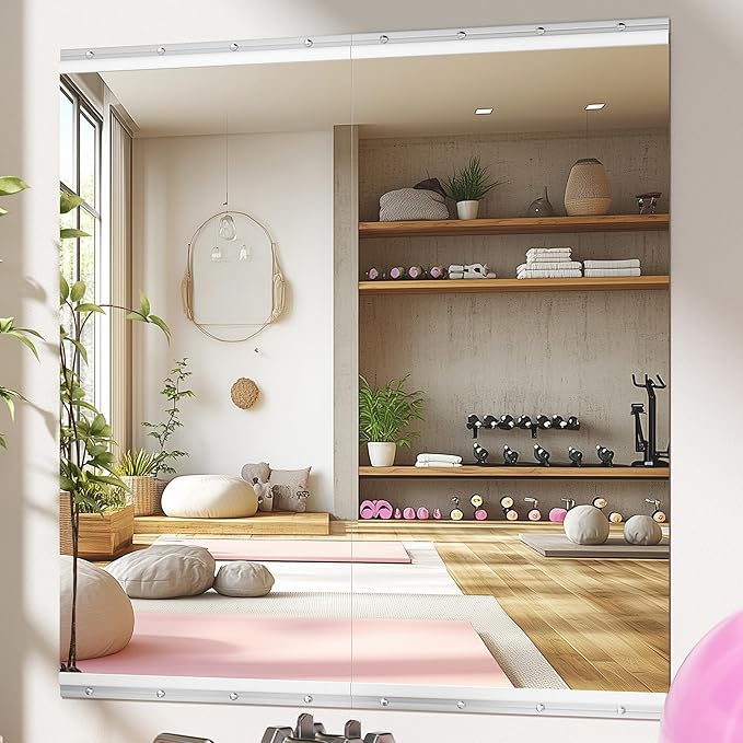 Home Gym Mirror, 48'' x 24'' x 2PCS, Large Full Body Mirror for Yoga, Frameless Tempered Glass, Wall Mounted for Home Gym, Garage, Bedroom, Bathroom