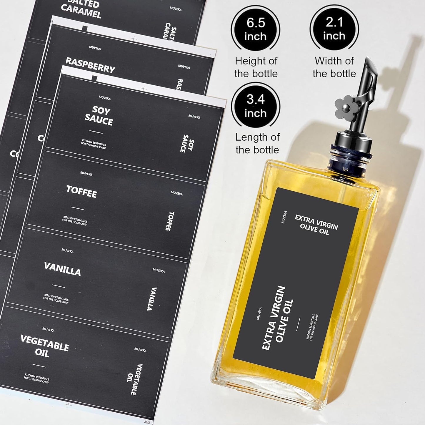 Olive Oil Dispenser Bottle for Kitchen, 16.9 oz/ 500 ml Vinegar Dispenser, Cooking Oil Dispenser Set, Glass Cruet with Pourer Spouts for Vinegar, Coffee Syrup Dispenser