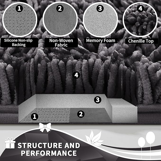 Yimobra Toilet Rugs U Shaped Washable, Soft Comfortable Toilet Mat for Bathroom Floor, Non-Slip Contour Bathroom Rugs for Toilet, Fluffy, Thick, Dry Quickly Absorbent Water, 24.4 x 20.4, Dark Grey