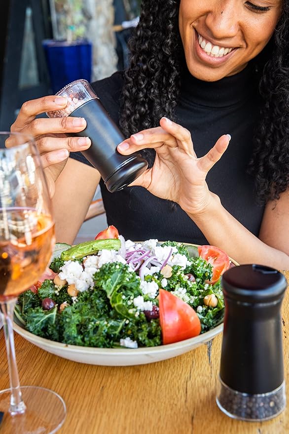 HOME EC Original Salt and Pepper Shakers Set with Adjustable Pour Holes - Black Salt Shaker and Pepper Shaker - Farmhouse Spice dispenser for salts, Ground peppercorn and spices