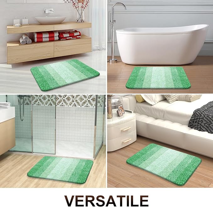 OLANLY Bathroom Rug Set 2 Piece, Soft Absorbent Microfiber Bath Mats and U-Shaped Contour Toilet Rug, Non-Slip, Machine Wash Dry, Plush Shaggy Bath Mats for Bathroom (24"x16"+24"x20", Green)