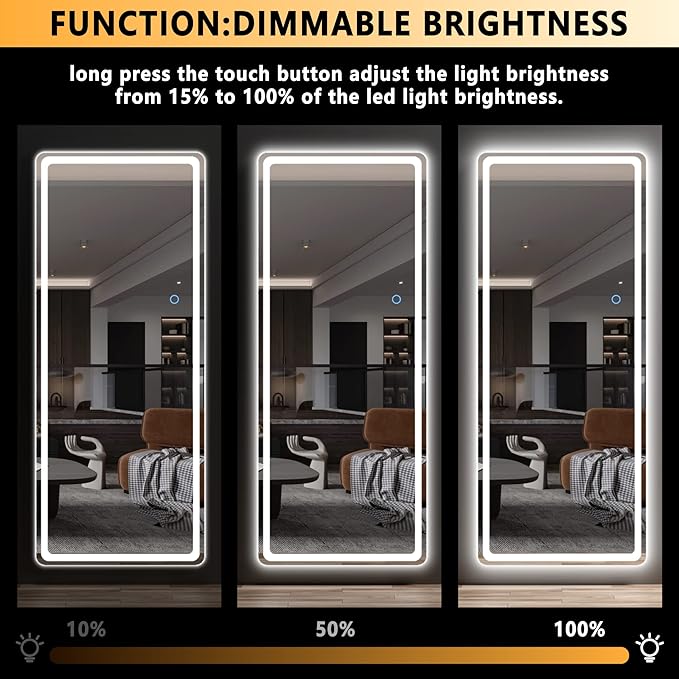 Hasipu LED Door Mirror Full Length, 44.1" x 15.8" Lighted Over The Hanging, Full Body Wall Mounted, Light Up Long Dressing, Round White
