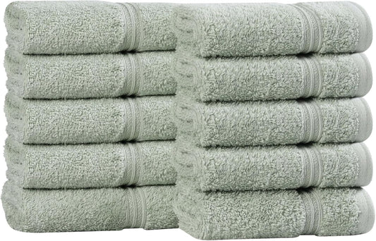 Superior Egyptian Cotton 10-Piece Face Towel Set , Small Towels For Facial, Spa, Quick Dry, Absorbent Towels, Bathroom Accessories, Guest Bath, Home Essentials, Washcloth, Airbnb, Sage