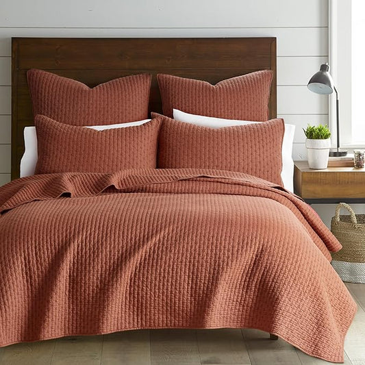 Levtex Home Cross Stitch Reversible King/Cal King Quilt Set (106x92in) with 2 Pillow Shams (36x20in) - Stitch Texture - Adobe - Cotton King Size Quilt Bedding Set - Lightweight, Soft, Pre-Washed