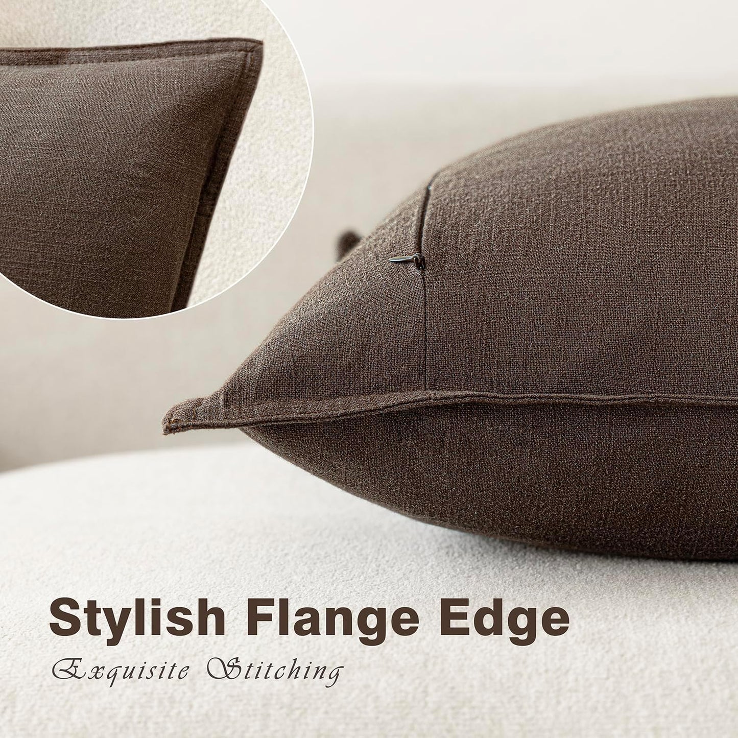 Foindtower Pack of 2, Decorative Linen Soild Throw Pillow Covers Soft Accent Cushion Case Boho Farmhouse Neutral Pillowcase for Couch Sofa Bedroom Living Room Home Decor 24 x 24 Inch Reddish Brown