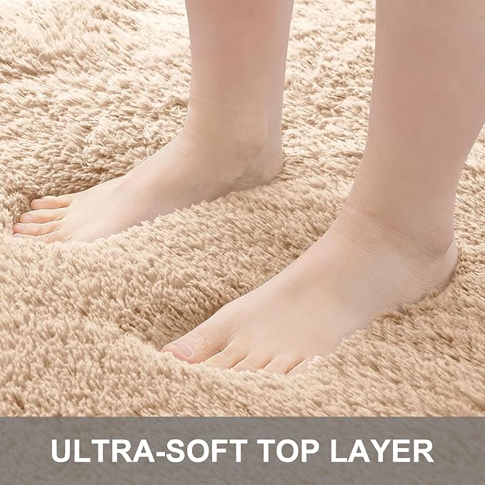 OLANLY 9x12 Machine Washable Large Area Rugs for Living Room, Bedroom, Soft Fluffy Shaggy Bedside Rug, Indoor Floor Carpet for Kids Girls and Boys, Dorms, Nursery, Home Decor Aesthetic, Beige
