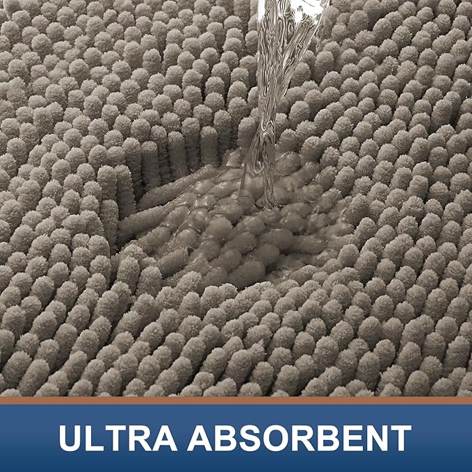 Smiry Luxury Chenille Bathroom Rugs 30x20, Extra Soft and Absorbent Shaggy Bath Mat, Machine Washable, Non-Slip Plush Carpet Runner for Tub, Shower, and Floor, Home Decor Accessories, Latte