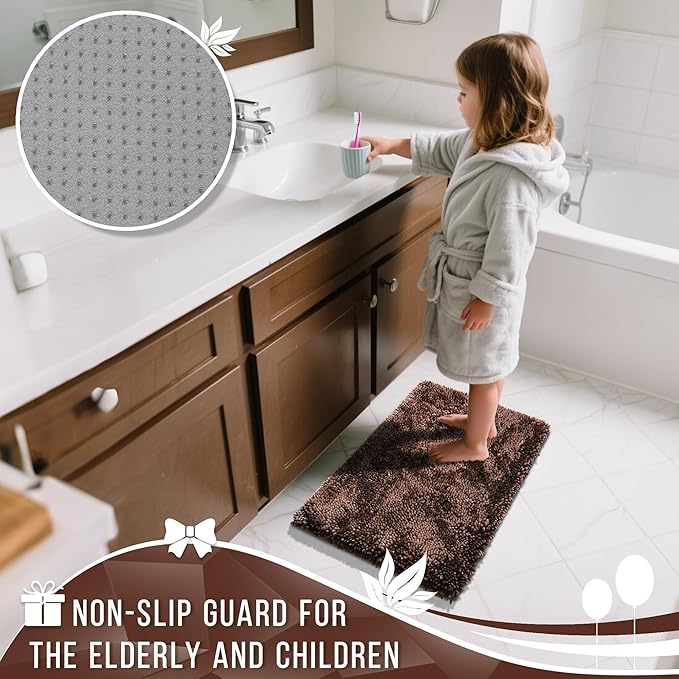 Yimobra Long Bathroom Rugs Runner 70x24 Inch, Extra Thick Soft Absorbent Chenille Bath Mat, Non Slip Machine Washable, Quick Dry Bath Rugs for Bathroom Floor, Tub and Shower, Brown