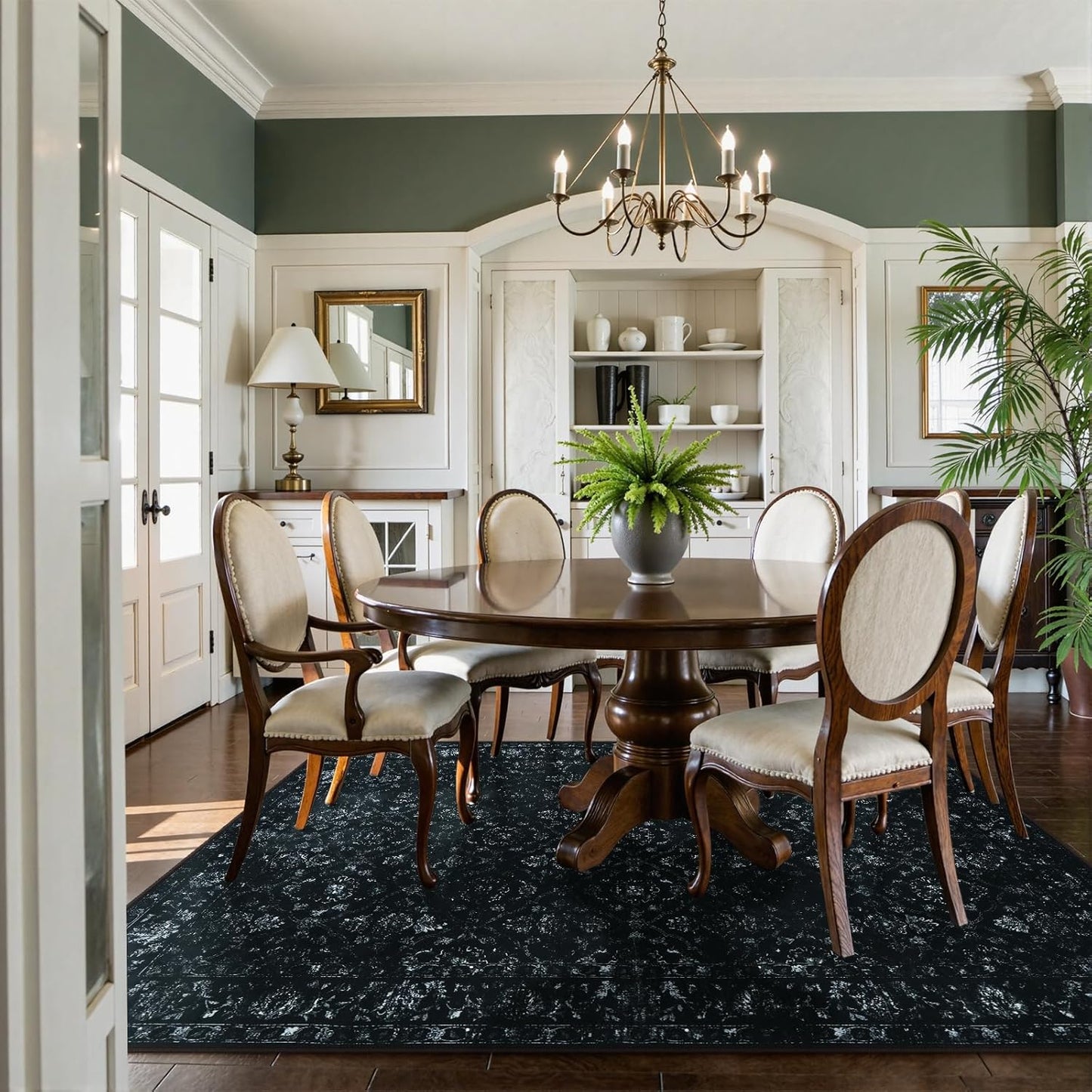 Vintage Washable Black Rugs for Bedroom, Ultra-Thin Soft 6x9 Area Rugs for Living Room Non Slip, Stain Resistant Boho Carpet Rug for Dining Room Office (6'x9', Black)