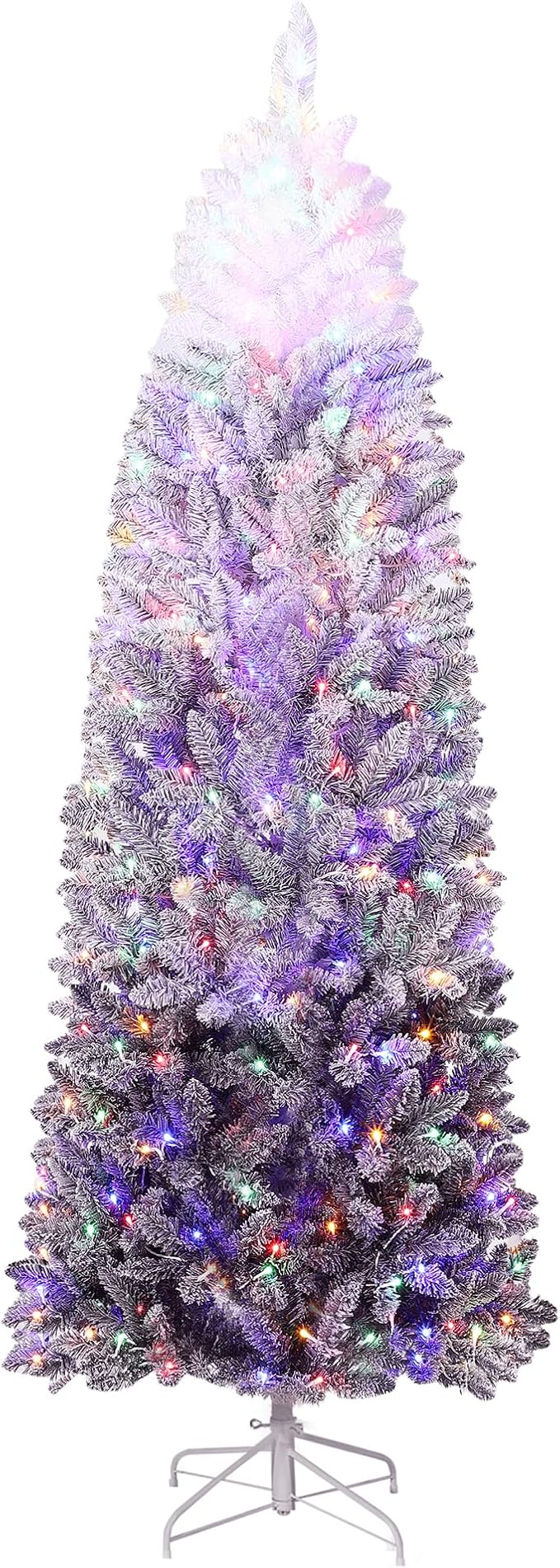 GarveeHome 6Ft Prelit Black Christmas Tree with Lights Halloween Tree Slim Artificial Halloween Christmas Tree Artificial Pencil Tree Automatic Branches for Home, Office, Party Decoration