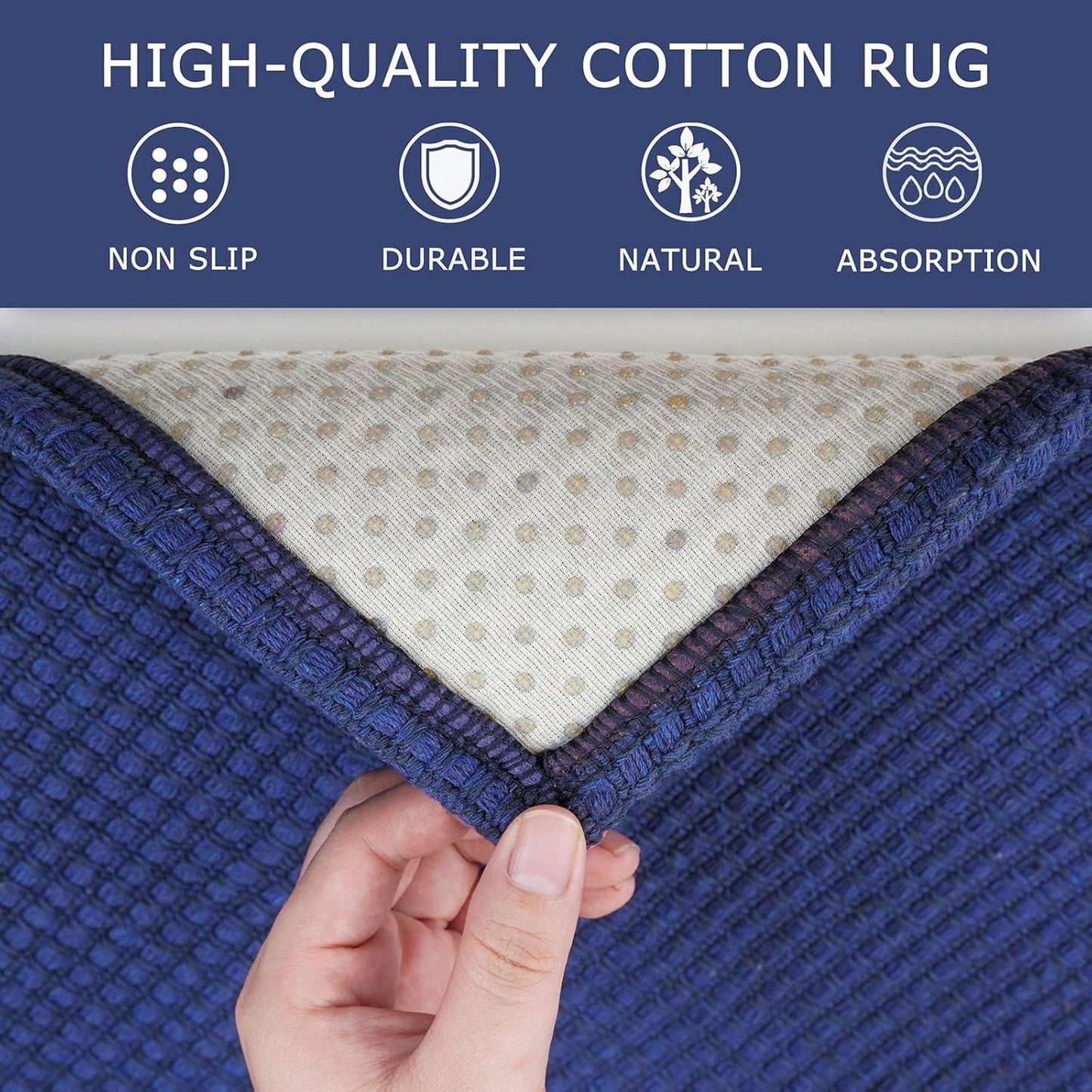 KOZYFLY Long Runners for Hallways 2.6x12 ft Washable Kitchen Runner Non Slip Rubber Backed Hallway Rugs Cotton Entryway Runner Rug Floor Carpet for Indoor Hall, Backdoor, Kitchen, Royal Blue/Navy