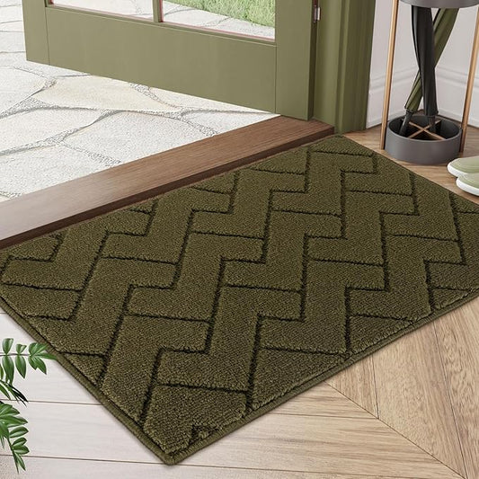 hicorfe Front Door Mat Outside Entrance,20"x31.5" Absorbent Muddy Dirt Resist Welcome Door Mats Outdoor Indoor,Stain and Fade Resistant,Non Slip Backing Entry Mat Doormat for Entryway(Oliver Green)