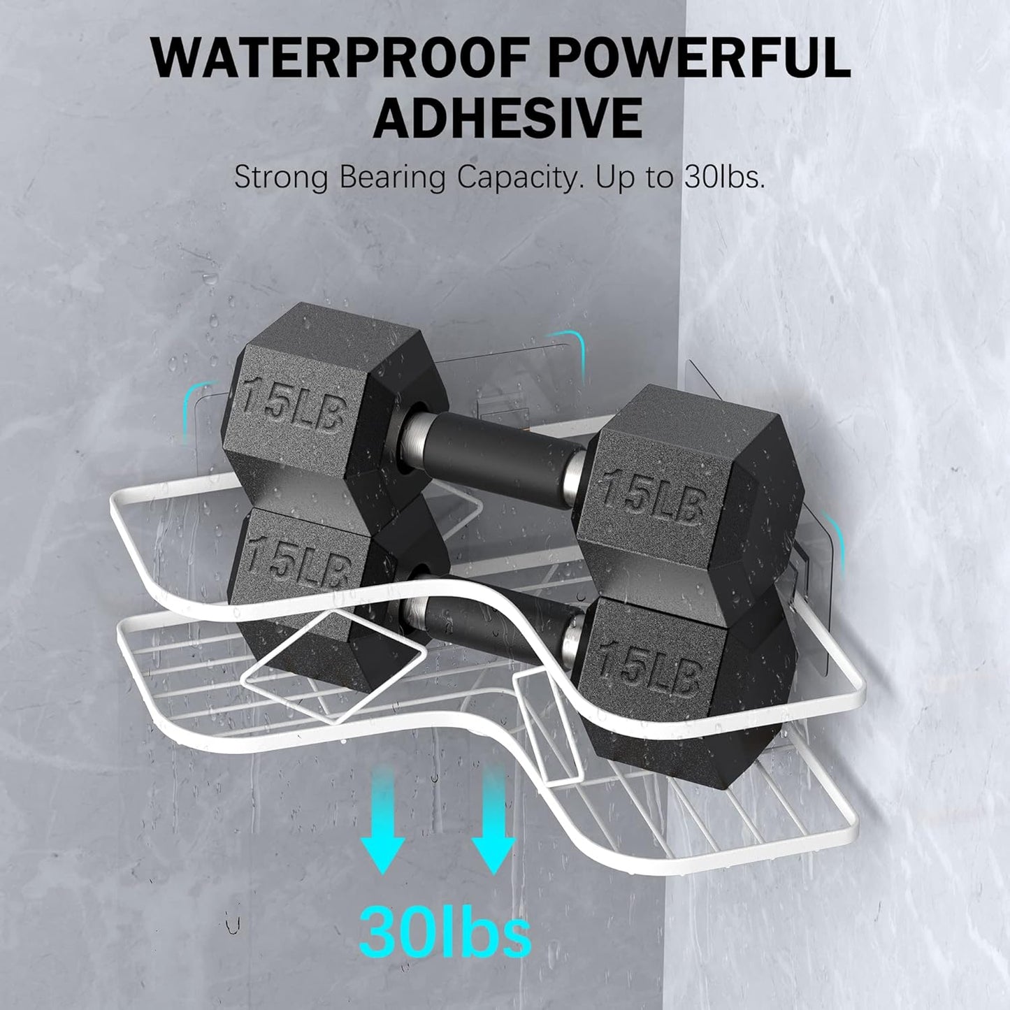 Kadolina Large Corner Shower Caddy Shelf, 2 Pack Adhesive Bathroom Shower Organizer Shelves, No Drilling Rustproof Wall Mounted Shower Storage Basket Shampoo Holder Organizer (White)