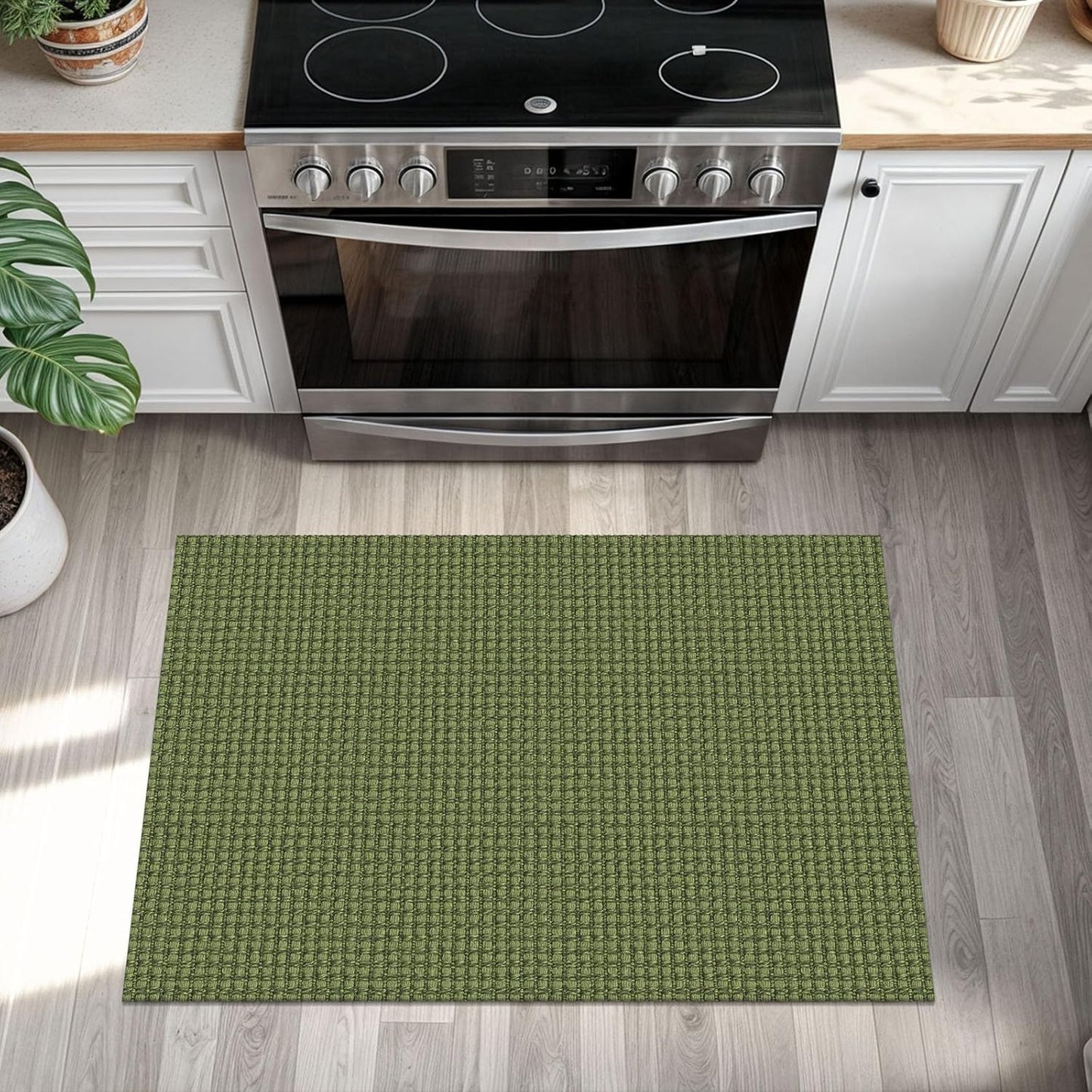 KOZYFLY Indoor Door Mat 2x3 ft Small Area Rugs Washable Front Door Mat Non Slip Rubber Backed Entryway Rug Cotton Entrance Doormat for Front Porch Bathroom Kitchen Bedroom, Olive Green/Earthy Green