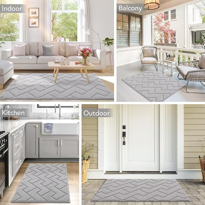 hicorfe Front Door Mat Outside Entrance,32"x40" Absorbent Muddy Dirt Resist Welcome Door Mats Outdoor Indoor,Stain and Fade Resistant,Non Slip Backing Entry Mat Doormat for Entryway(Light Grey)