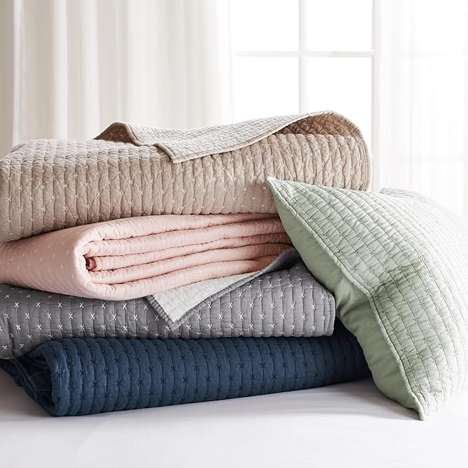 Levtex Home Cross Stitch Reversible Twin XL/Twin Quilt Set (68x86in) with 1 Pillow Sham (26x20in) - Stitch Texture - Desert Sage - Cotton Twin Size Quilt Bedding Set - Lightweight, Soft, Pre-Washed
