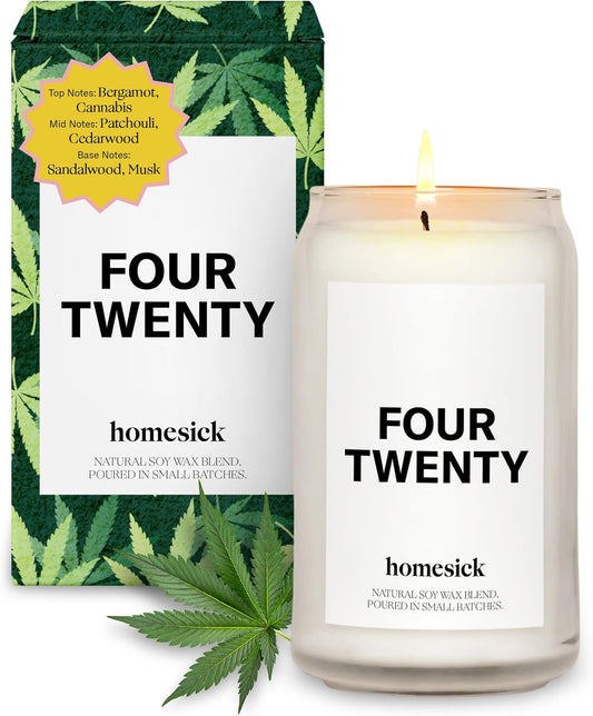 Homesick Scented Candles for Home (Four Twenty) - 13.75 oz Long-Lasting Natural Soy Wax Blend Jar Candle Gifts for Women & Men for All Occasions, 60-80 Hours Burn Time - Notes of Bergamot & Sandalwood