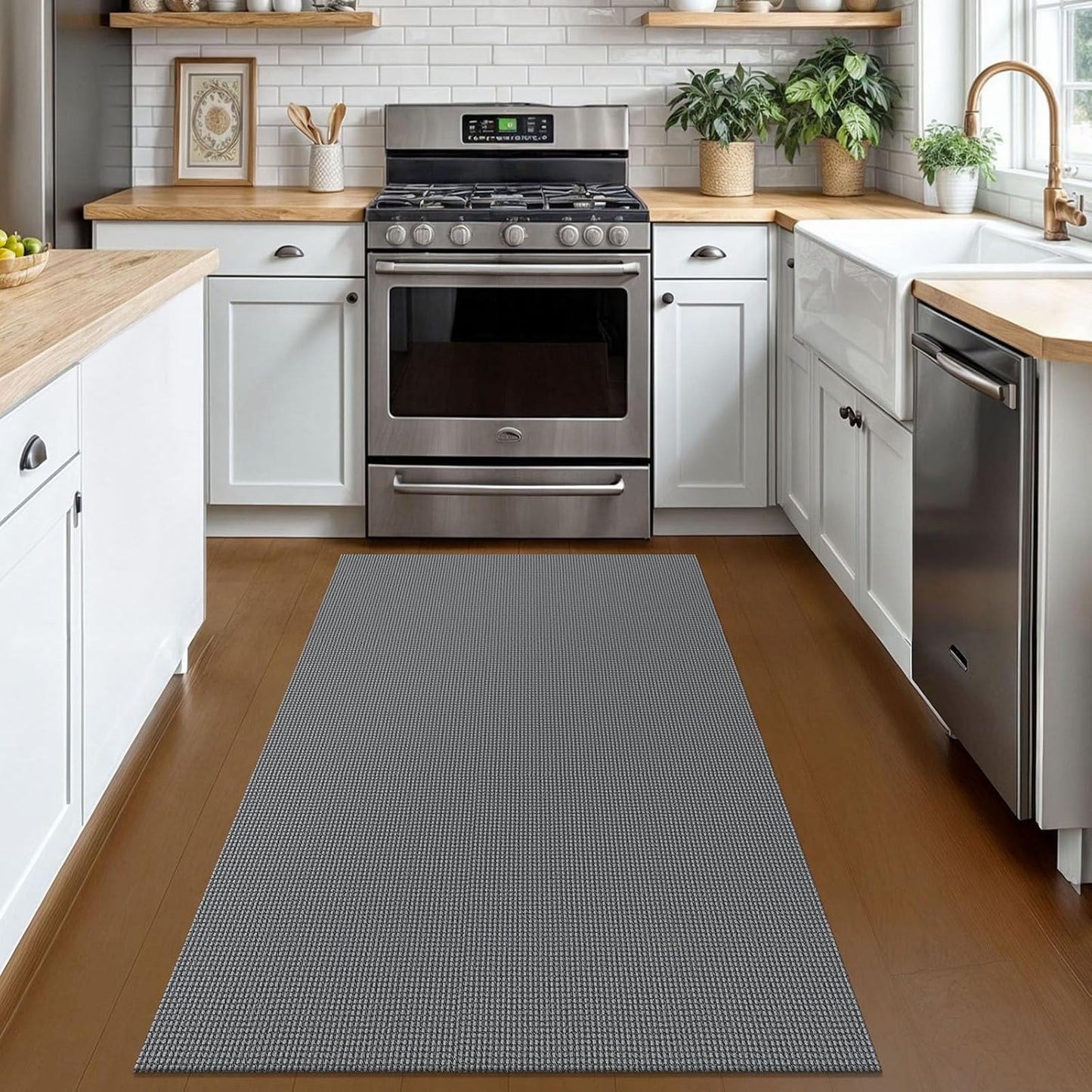 KOZYFLY Rugs for Entryway 3x5 ft Washable Area Rug Non Slip Rubber Backed Entry Rug Woven Indoor Door Mat Cotton Kitchen Rugs Floor Carpet for Entryway, Foyer, Backdoor, Grey/Dark Grey