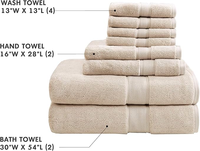 Madison Park 800GSM 100% Cotton Luxurious Bath Towel Set Highly Absorbent, Quick Dry, Hotel & Spa Quality for Bathroom, Multi-Sizes, Red 8 Piece