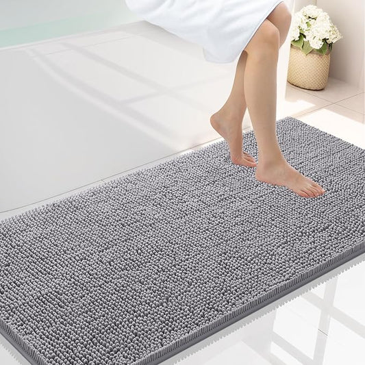 Smiry Luxury Chenille Bathroom Rugs 40x24, Extra Soft and Absorbent Shaggy Bath Mat, Machine Washable, Non-Slip Plush Carpet Runner for Tub, Shower, and Floor, Home Decor Accessories, Grey