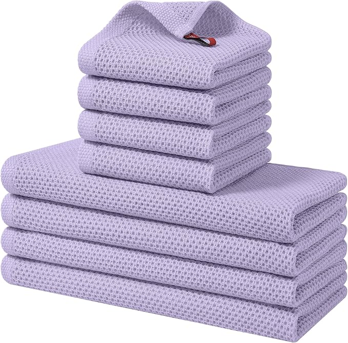 Homaxy 100% Cotton Kitchen Towels and Dishcloths Set, 12 x 12 Inches and 13 x 28 Inches, Set of 8 Bulk Kitchen Towels Set, Ultra Soft Absorbent Dish Cloths for Washing Dishes, Lavender