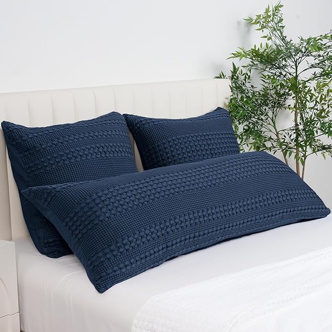 PHF 100% Cotton Waffle Body Pillowcase with Zipper, 1 Pack 20" x 54" Soft Skin-friendly Pillow Sham, No Filling, Aesthetic Woven and Breathable Waffle Weave Body Pillow Cover for Bed, Bright Navy Blue