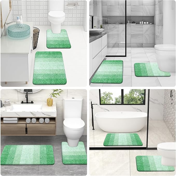 OLANLY Bathroom Rug Set 2 Piece, Soft Absorbent Microfiber Bath Mats and U-Shaped Contour Toilet Rug, Non-Slip, Machine Wash Dry, Plush Shaggy Bath Mats for Bathroom (24"x16"+24"x20", Green)