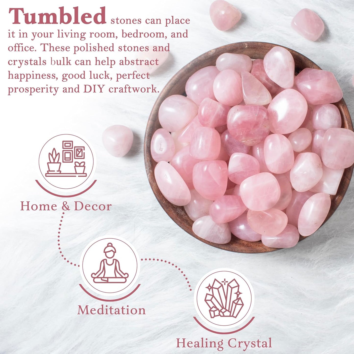 Crocon 1LB Rose Quartz Tumbled Stones and Crystals Bulk 2000+ Carats Natural Crystal Kit for Reiki Healing Polished, Mothers Day, Tumble Stones, Chakra Balancing, Gift, Home Decor Size : 20mm